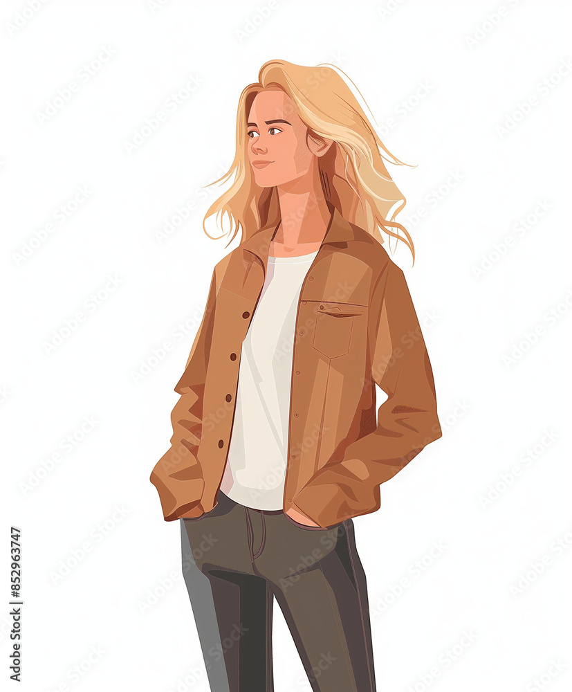 full body flat illustration of woman on white background, business casual clothes full body flat illustration of woman on white background, business casual clothes
