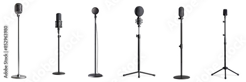 A set of Mic stands isolated on a transparent background