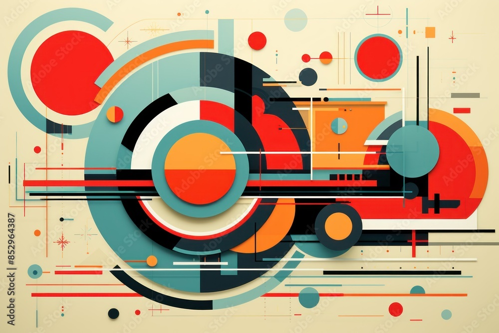 Obraz premium Abstract geometric shapes in retro colors. Contemporary art.