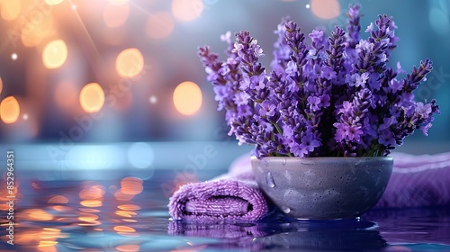 Fresh lavender flowers are adding a touch of color and fragrance to a tranquil spa setting