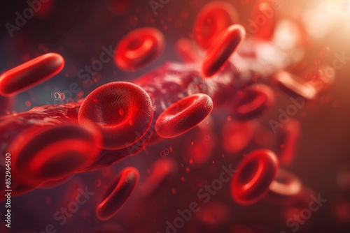 Visualization of red blood cells flowing smoothly through the vascular system, supporting cellular metabolism and tissue function. photo