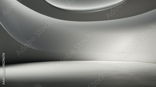 Modern white architectural interior with elegant curves. Grey, white tones.