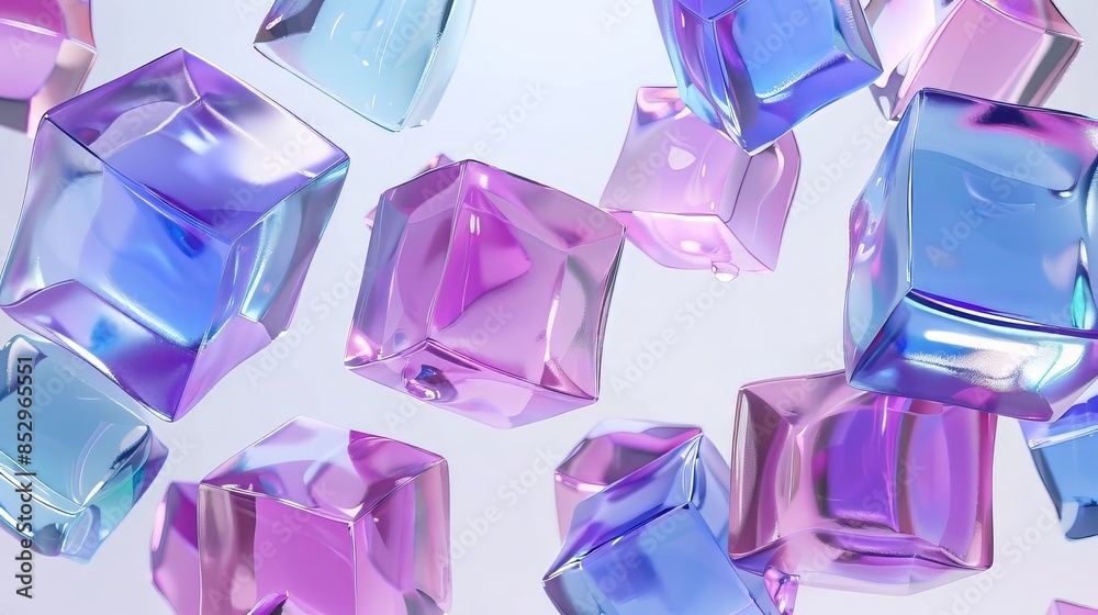 Iridescent Cubes Floating on Blue Background Iridescent Cubes Floating on Blue Background