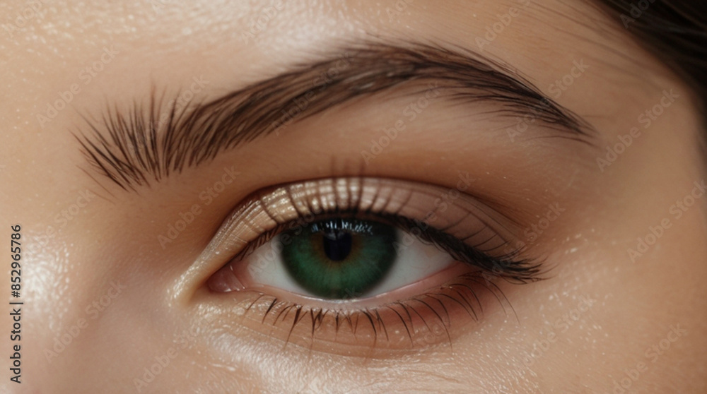 Fototapeta premium Close up of beautiful woman's green eyes with eyelash and brow lift.