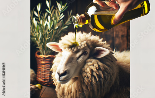 목자와 양, 양의 머리에 기름을 붙는 장면(The scene of pouring oil on a sheep's head) photo