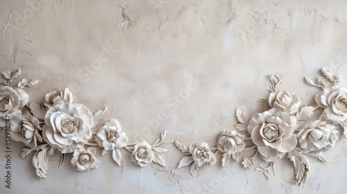 Voluminous flowers on stucco molding, beautiful architectural detail © peera