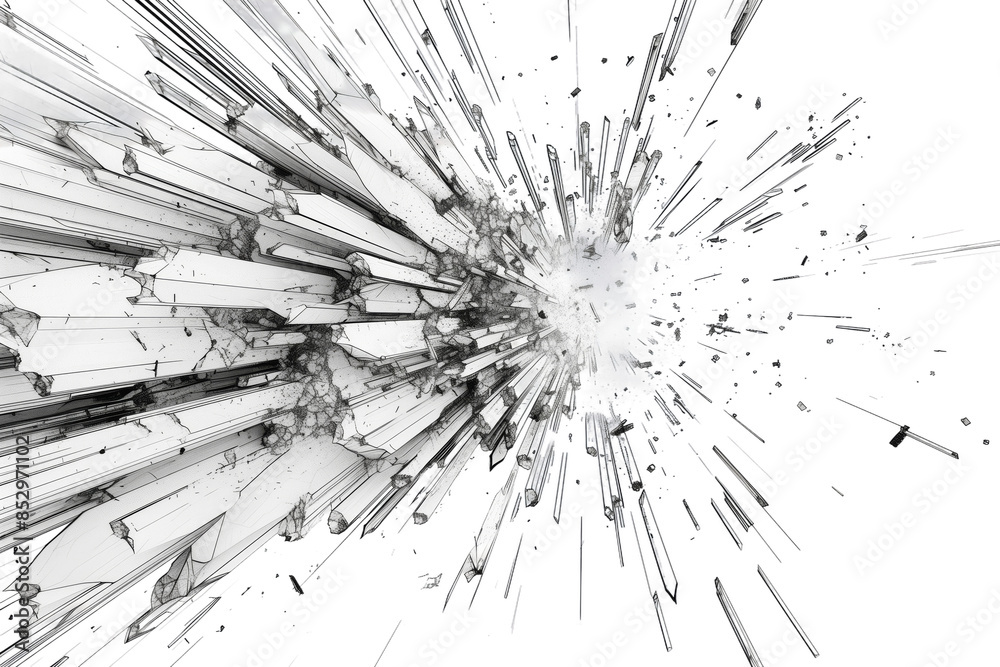 Obraz premium A simple black and white line art tattoo design depicting a geometric explosion with a central vortex