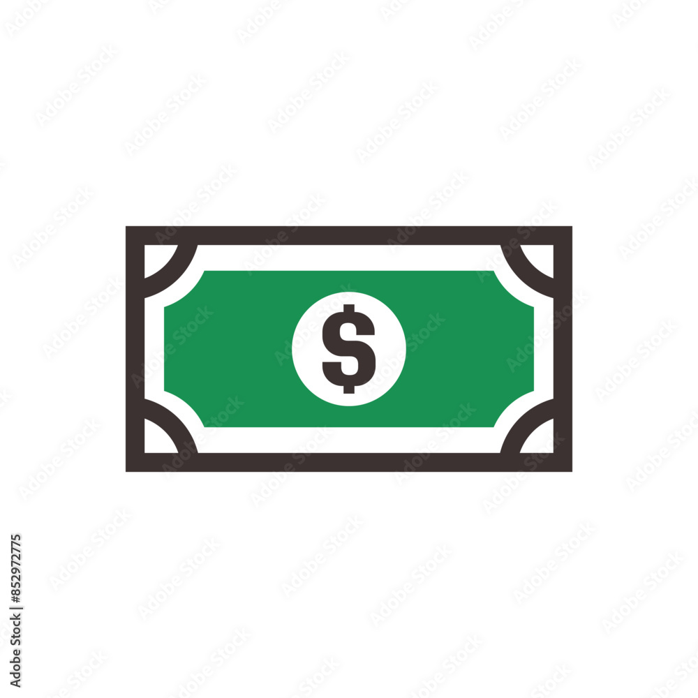 Banknote icon with dollar symbol, made in color style. Banknote icon with dollar symbol, made in color style.