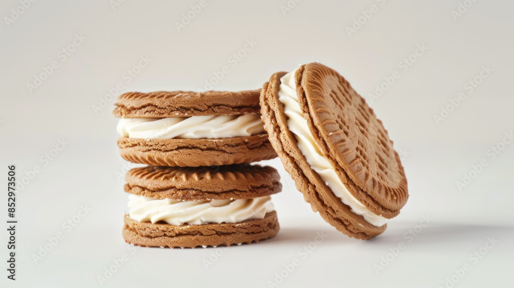Sandwich cookies with cream filling presented in 3D