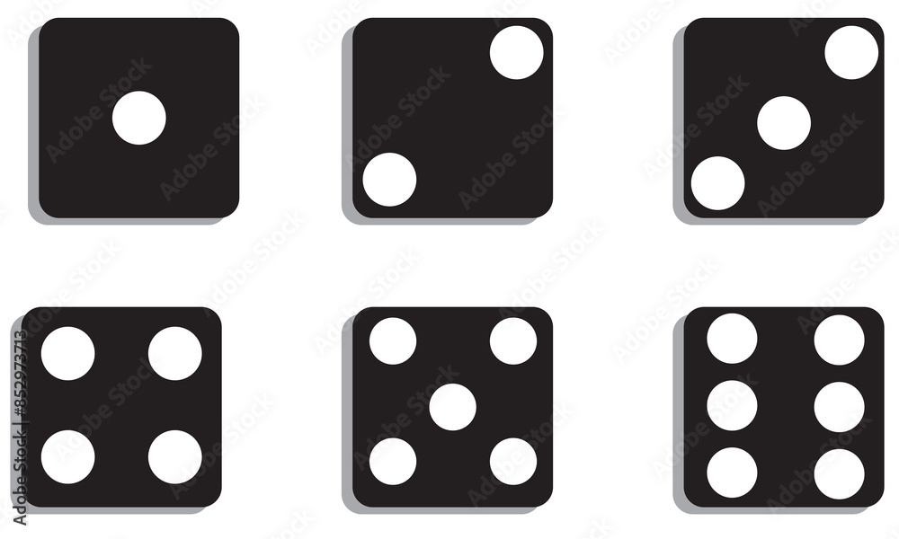 Vector dice set with six faces with different numbers of dots Vector dice set with six faces with different numbers of dots