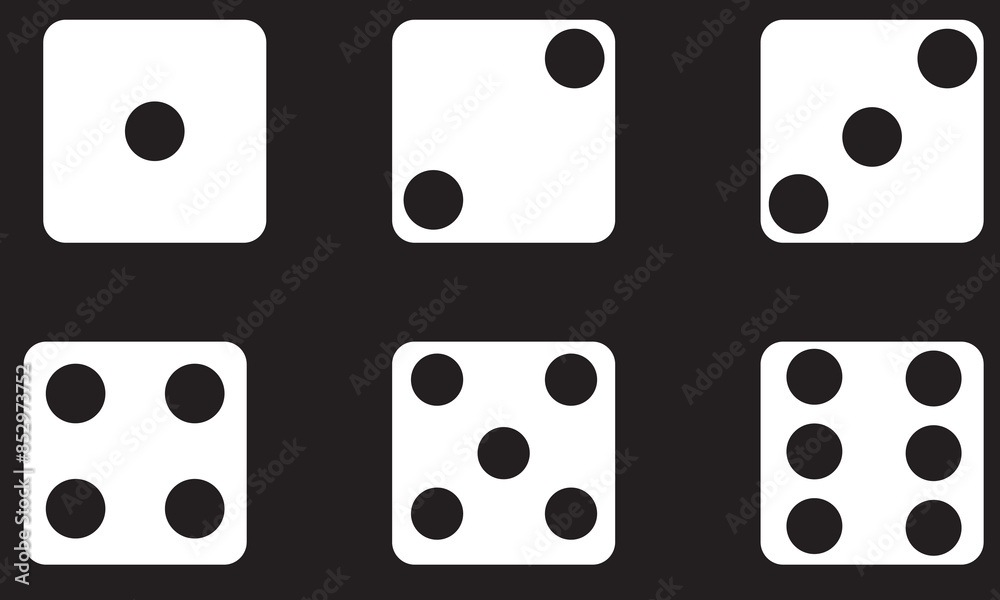 Vector dice set with six faces with different numbers of dots Vector dice set with six faces with different numbers of dots
