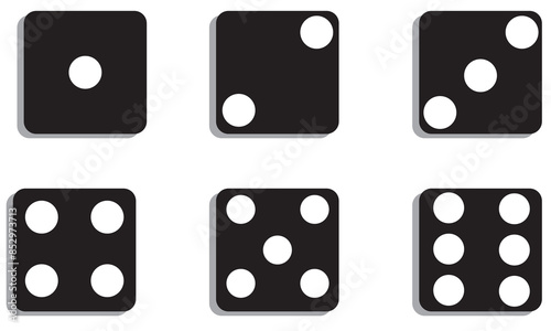 Vector dice set with six faces with different numbers of dots