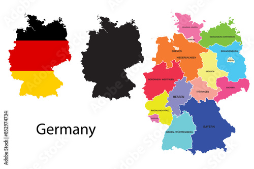 Germany administrative divisions. Germany flag and map illustration vector. Districts of Germany 