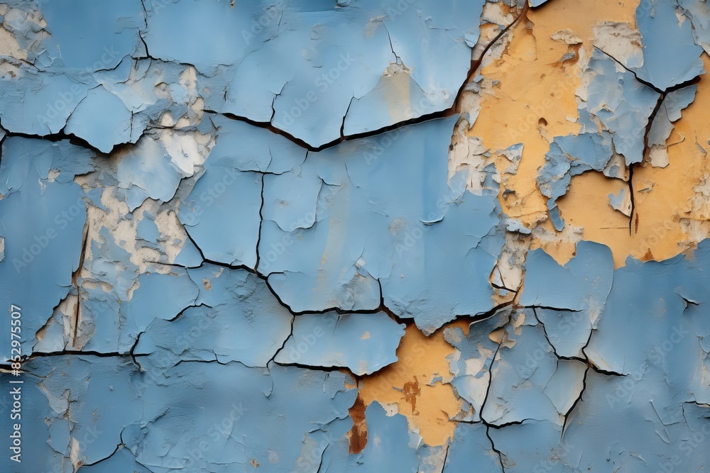 Obraz premium an old blue and yellow painted wall with peeling paint