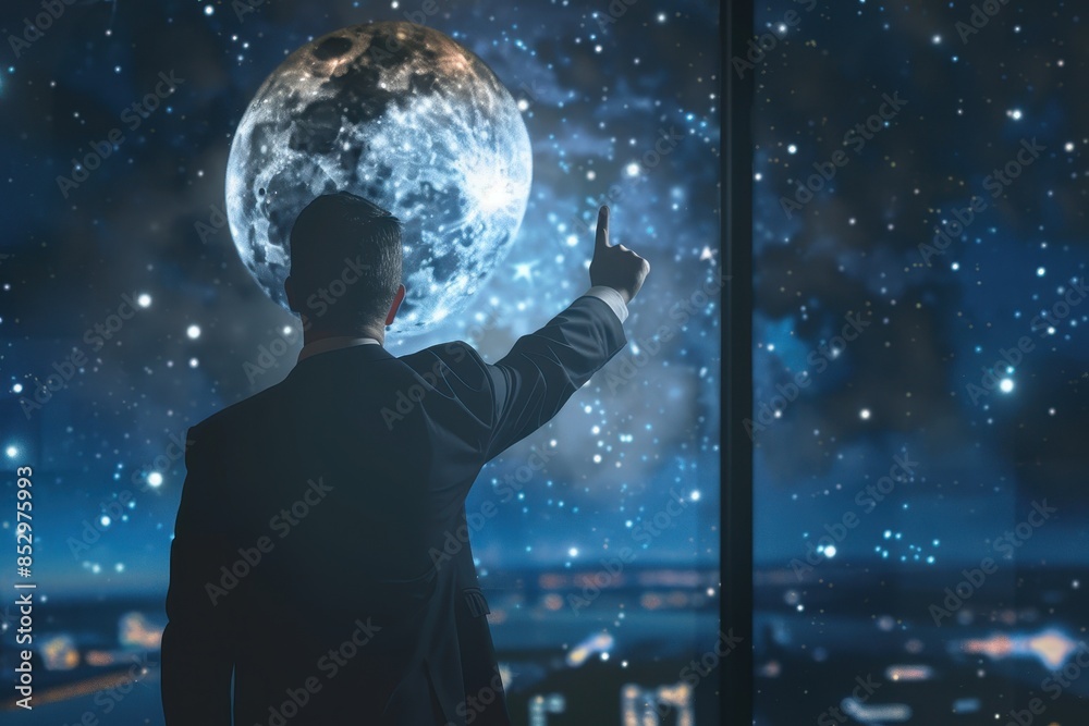 Aspirational Business Vision: Leader Inspiring Team to Reach for the Stars in Boardroom Mural Aspirational Business Vision: Leader Inspiring Team to Reach for the Stars in Boardroom Mural