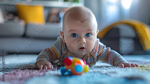 child with toys, wallpaper, fun and skill training at a young age