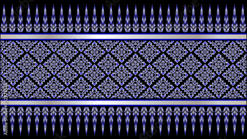Thai pattern, blue floral pattern, East Asian ethnic style, black background, abstract