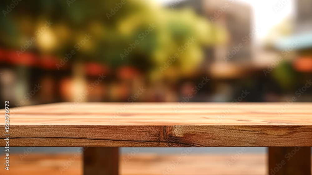 Fototapeta premium A wooden table with a blurry background.