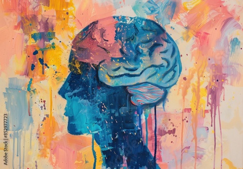 Wallpaper Mural Abstract painting of a person's head with brain, creativity and intelligence concept, art and science fusion Torontodigital.ca