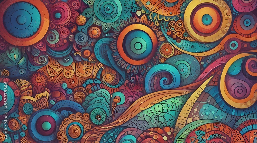 A colorful, abstract painting with swirls and flowers. The colors are bright and vibrant, creating a sense of energy and movement. The painting seems to be inspired by nature, with the flowers A colorful, abstract painting with swirls and flowers. The colors are bright and vibrant, creating a sense of energy and movement. The painting seems to be inspired by nature, with the flowers