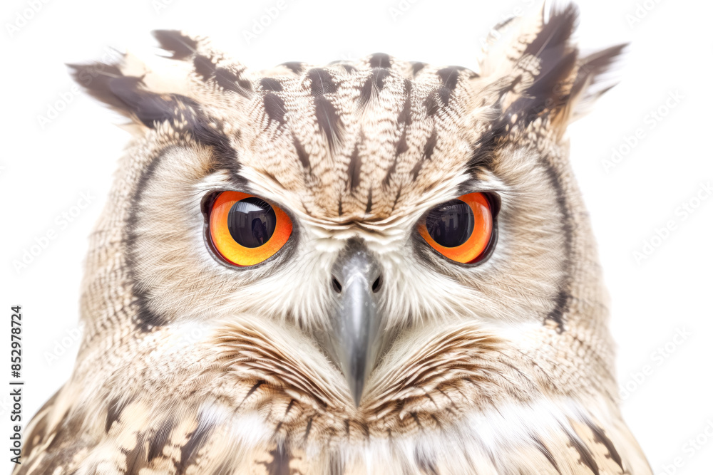 A close up of an owl's face with its eyes open A close up of an owl's face with its eyes open
