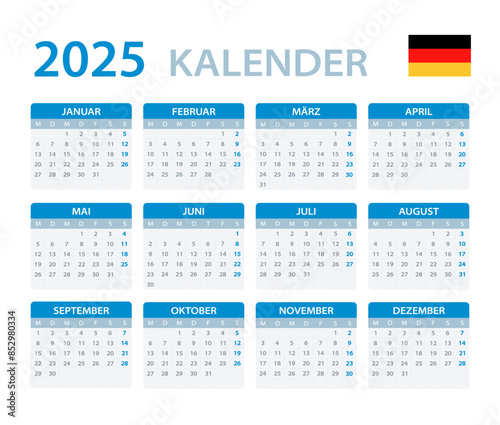 2025 Calendar - vector template graphic illustration - German version