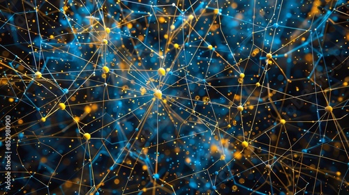 Abstract Network With Blue And Yellow Nodes