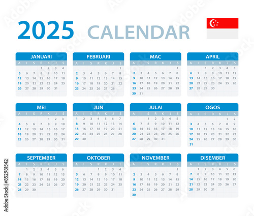 2025 Calendar - vector template graphic illustration - Singaporean version