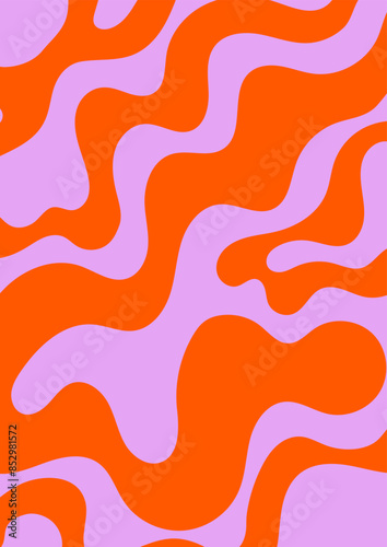 Abstract wavy retro groovy background. Vector illustration of groovy waves in 1970s hippie style. Psychedelic dynamic liquid shapes