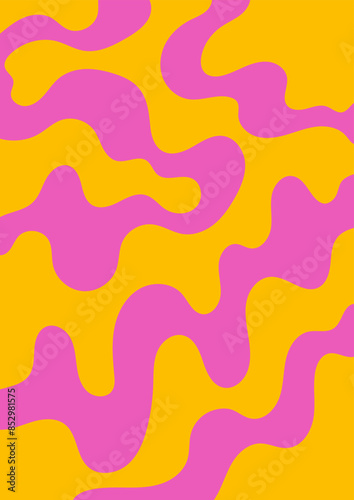 Abstract wavy retro groovy background. Vector illustration of groovy waves in 1970s hippie style. Psychedelic dynamic liquid shapes