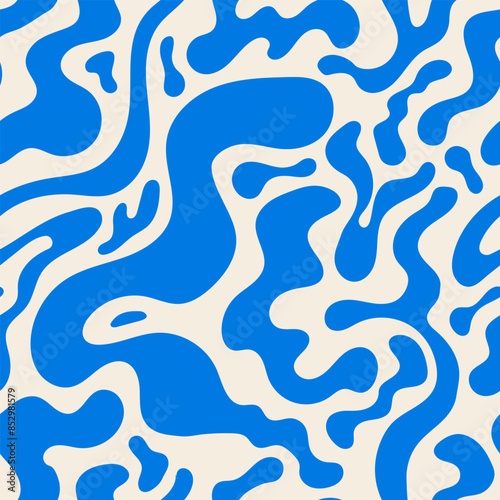 Seamless pattern with abstract silhouette organic shapes. Vector flat background in minimalist boho style. Wavy liquid distorted shapes