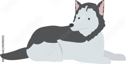 Cartoon illustration of a siberian husky dog laying down and relaxing