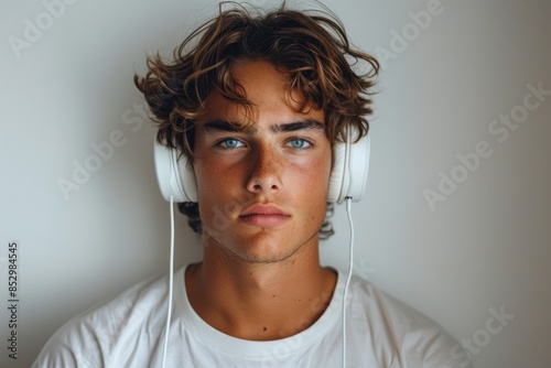 Photo model, music, young man listening to music, headphones, 