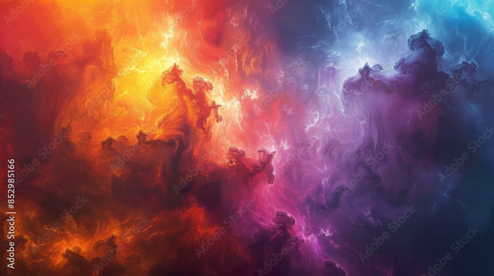 Abstract Cloudscape With Red, Yellow, And Blue Hues