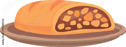 Freshly baked strudel with sweet poppy seeds filling lying on plate, traditional bakery product