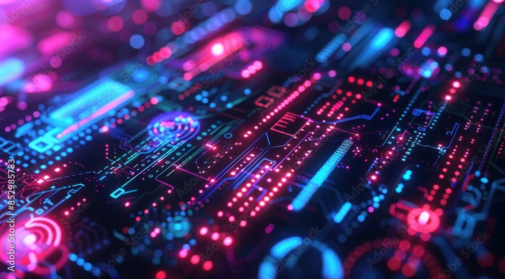 Abstract Futuristic Circuitry with Neon Lights