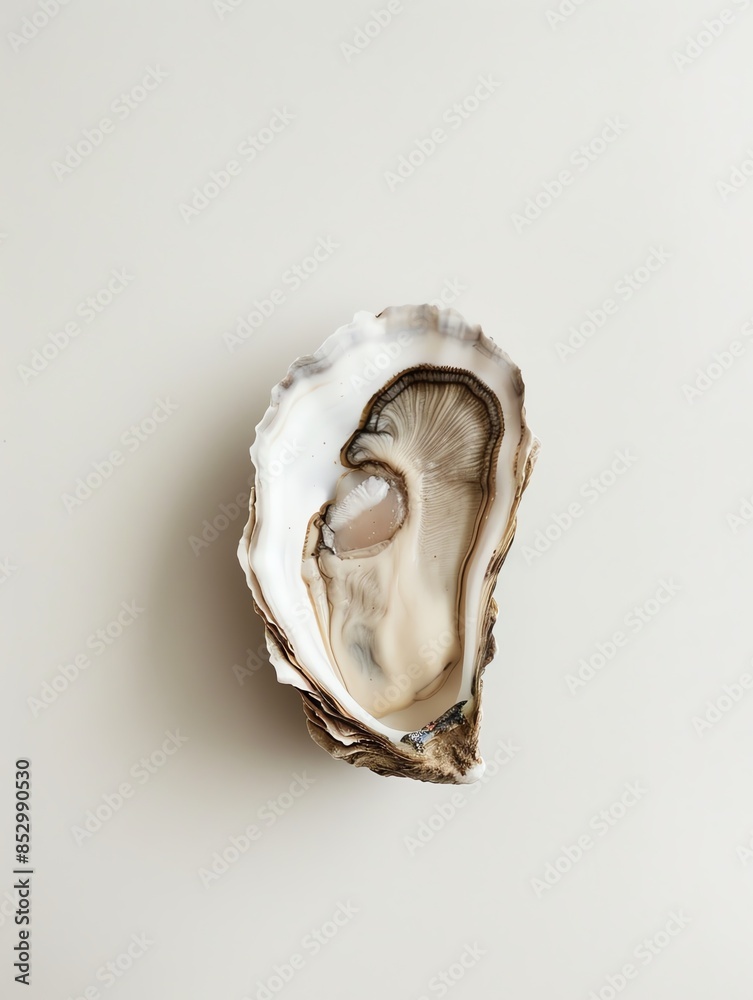 Empty oyster shell on white background. Minimalist food photography. Empty oyster shell on white background. Minimalist food photography.