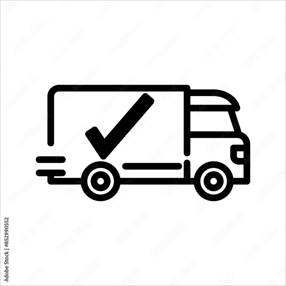 fast delivery truck icon, express delivery, fast movement, line symbol on black and white background. fast delivery truck icon, express delivery, fast movement, line symbol on black and white background.