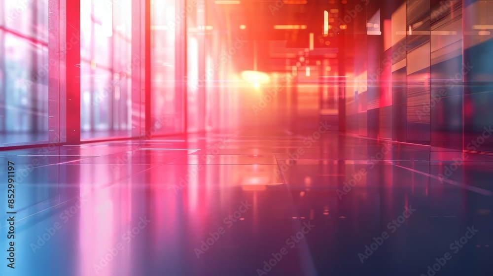 Office Lobby With Red and Blue Light Reflection Office Lobby With Red and Blue Light Reflection