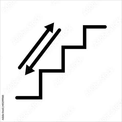 isolated outline illustration of safety signs of man walking down and up stairs or steps, graphic resource for safety building signs, indoors.