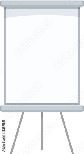 Blank white projection screen is standing on a tripod, ready for an important presentation