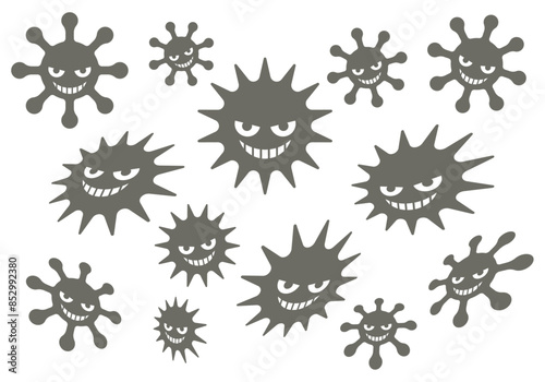 ウイルス・菌・カビのイラスト1灰色