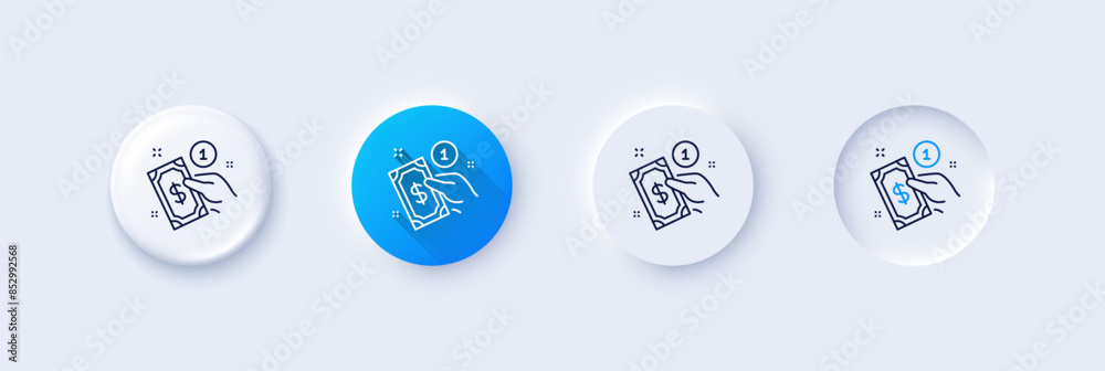 Payment method line icon. Neumorphic, Blue gradient, 3d pin buttons. Give cash money sign. Line icons. Neumorphic buttons with outline signs. Vector Payment method line icon. Neumorphic, Blue gradient, 3d pin buttons. Give cash money sign. Line icons. Neumorphic buttons with outline signs. Vector