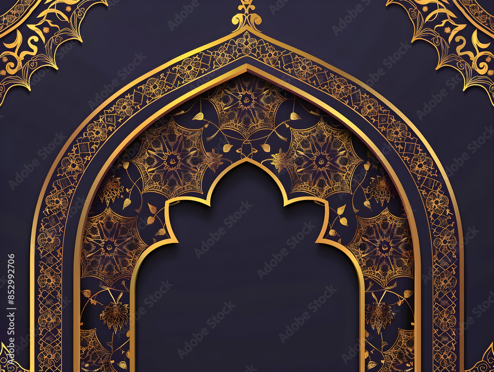 Golden Arch with Intricate Floral Patterns Illustration