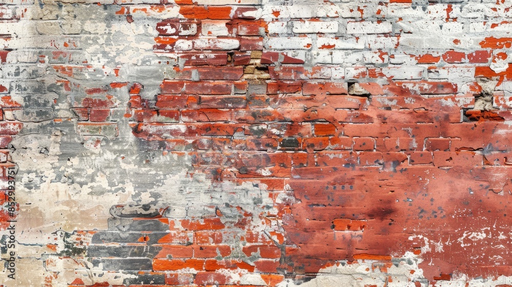 Obraz premium Old red brick wall with worn paint texture as abstract background