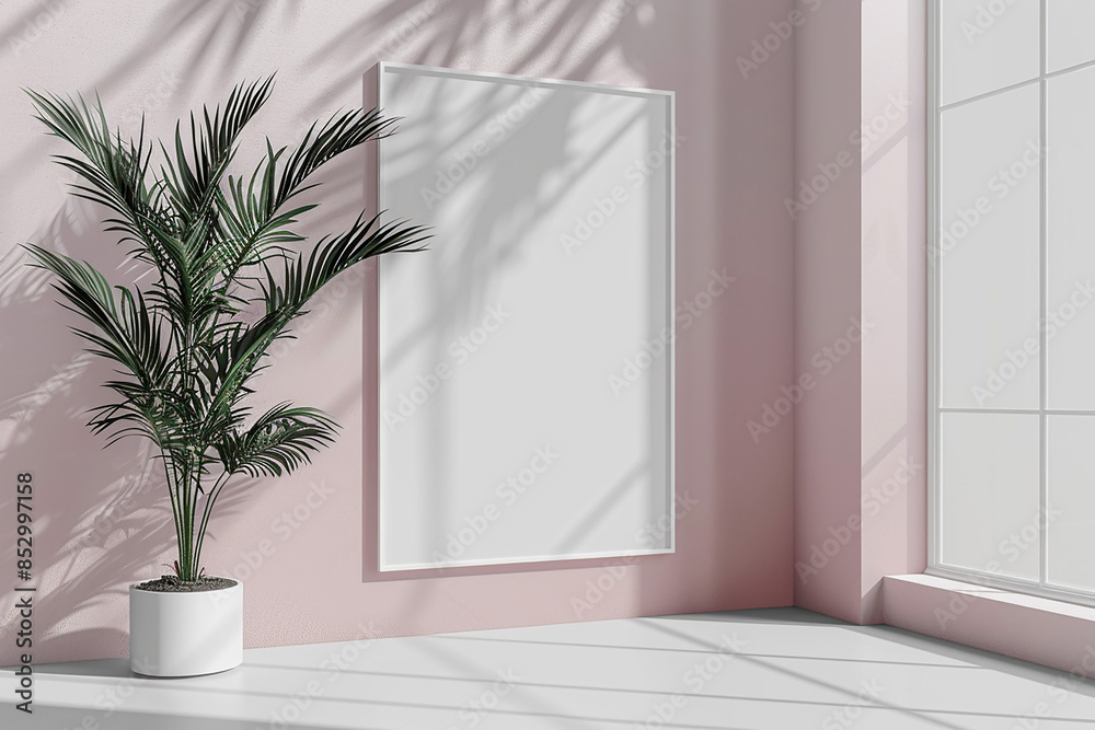 Realistic floating poster mockup on a neutral backdrop, great for logo presentations