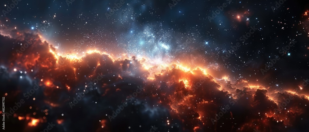 Fototapeta premium Stellar Cluster: Awe-Inspiring Cosmic Night Sky Photography of a Bright and Majestic Star Cluster in the Vast Universe
