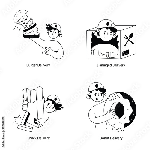 Food Delivery Hand Drawn Mini Illustrations