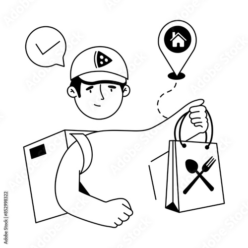 Food Delivery Hand Drawn Mini Illustrations