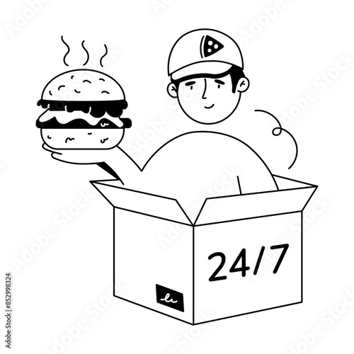 Food Delivery Hand Drawn Mini Illustrations
